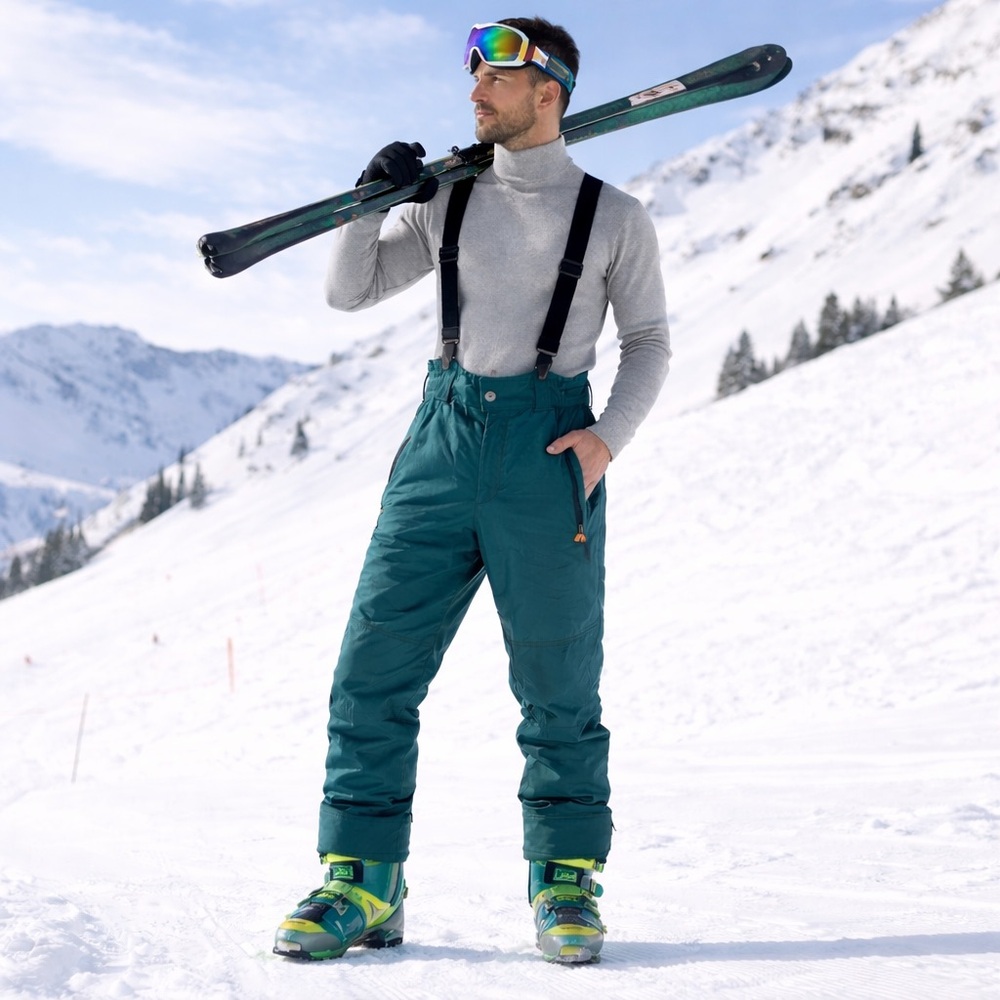 Vintage 90s JOFF Ski Snow Pants Emerald Teal Adjustable Suspenders Insulated 32